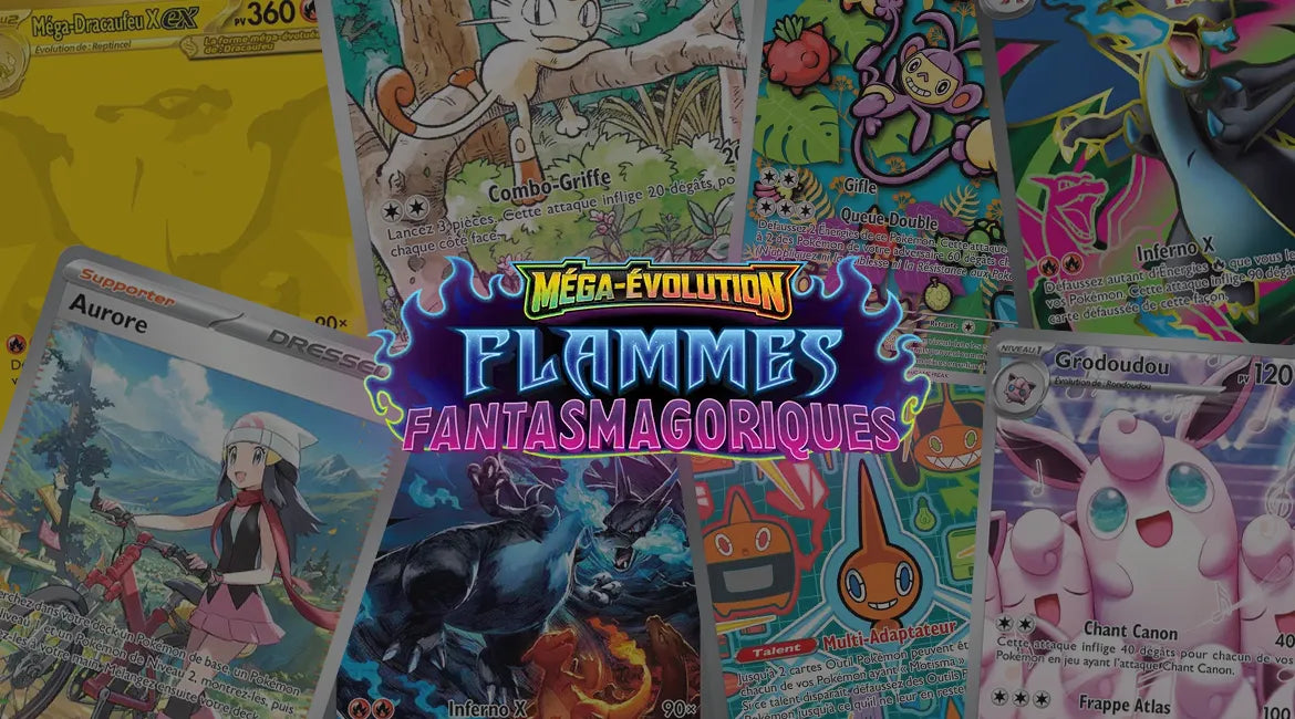 Cartes Pokémon rares de l'extension Méga-Évolution Flammes Fantasmagoriques