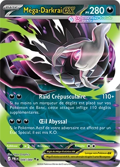 Carte Méga-Darkrai-ex ME05 Nuit Noire 048/068, attaque Raid Crépusculaire 110+ dégâts, 280 PV, type Obscurité