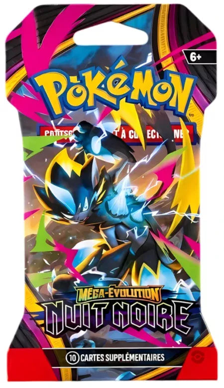 Booster Pokémon Méga-Évolution Nuit Noire ME05 illustration Méga-Zeraora électrique noir et bleu en attaque