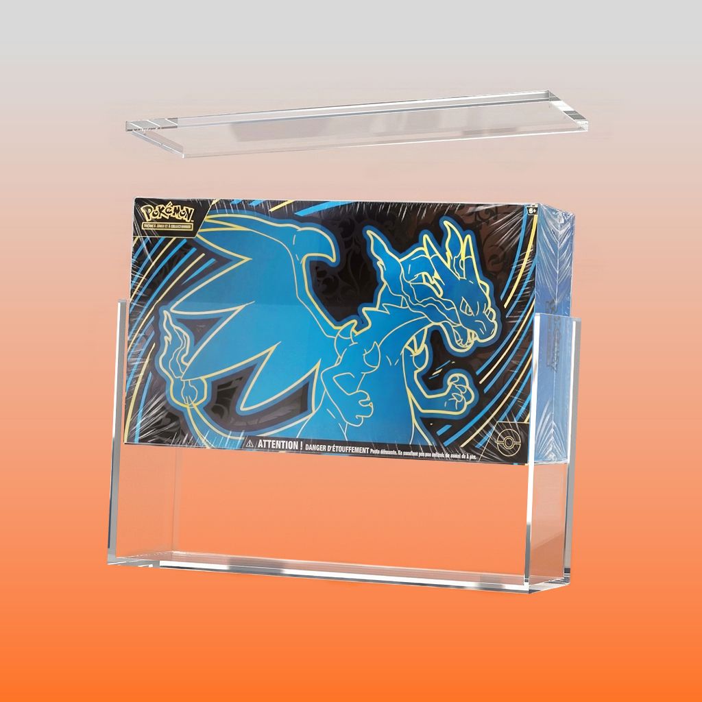 Protection acrylique Pokémon pour UPC Dracaufeu sur fond orange